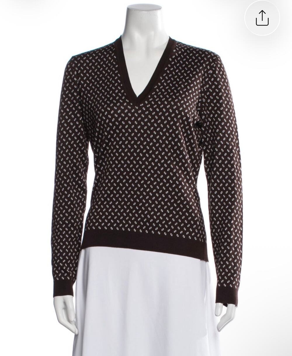 Ralph Lauren Collection Sweater Womens Small Brown Geometric Long Sleeve V Neck